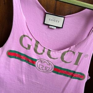 Gucci Pink Logo oversized Tank Top - AUTHENTIC 
-